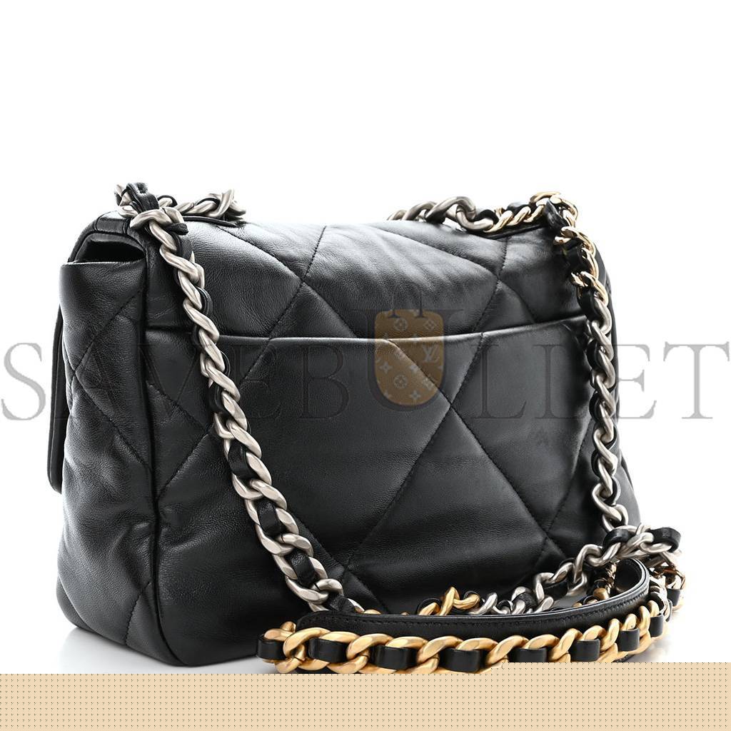 Ch*el master lambskin quilted medium Ch*el 19 flap black as1160 (26*16*9cm)